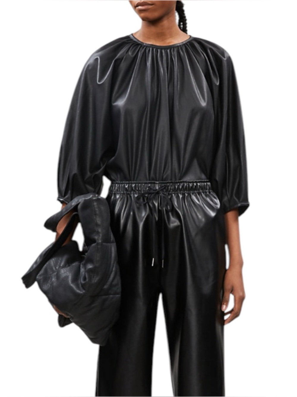 The Frankie Shop Gathered Neck Faux Leather Oversized Top